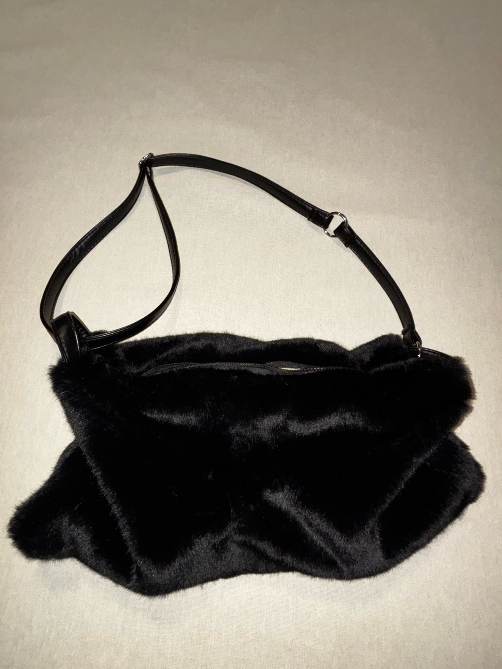 Unbranded. Black Faux Rabbit Convertible Shoulder Bag with Suede Lining